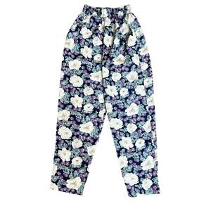 Mark & Company Vintage Large‎ Purple White floral print peg leg pants SMALL